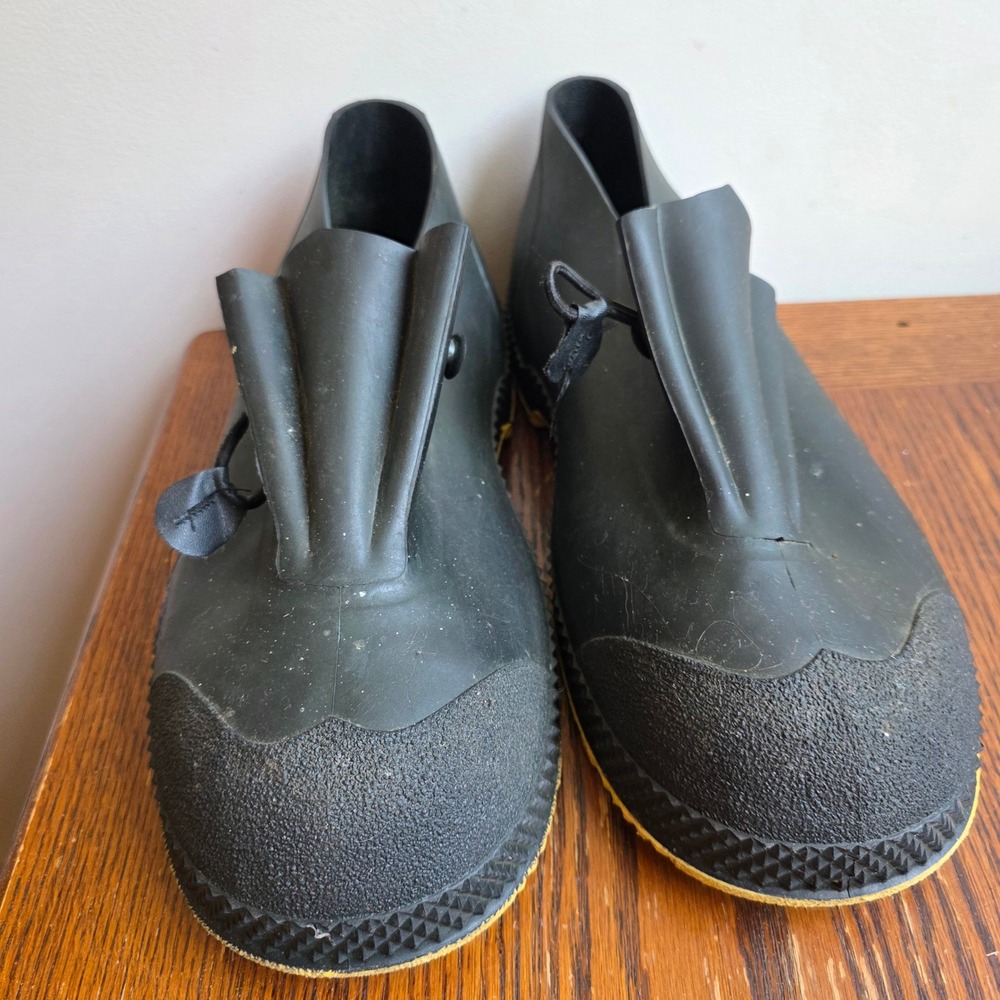 Servus Mens Black Rubber Overshoes Galoshes Yellow Sole Made in USA Large 11-13